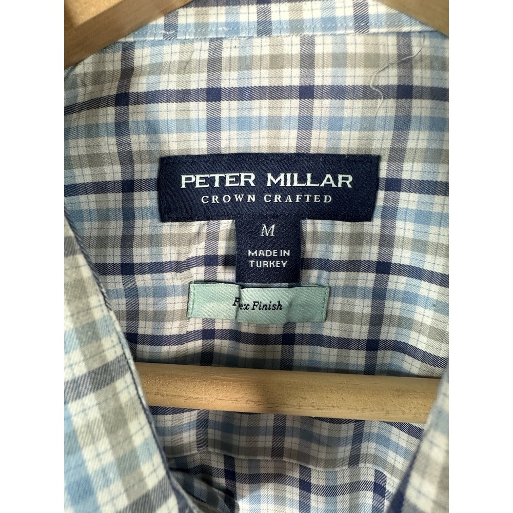 Peter Millar Crown Crafted Mens M Blue Gray Plaid Flex Fit Button-Down Shirt - Picture 3 of 13